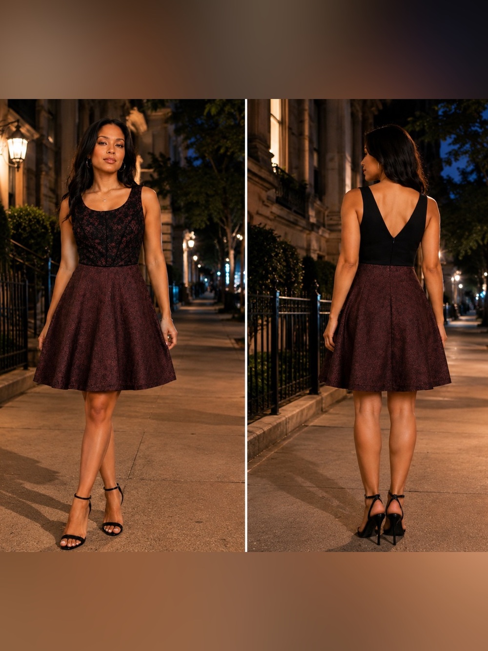 Adrianna Papell Black Lace Overlay Dress with Rose Pink Lining